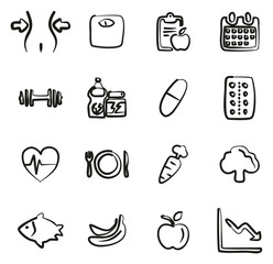 Diet or Weight Watch Icons Freehand 2 Color