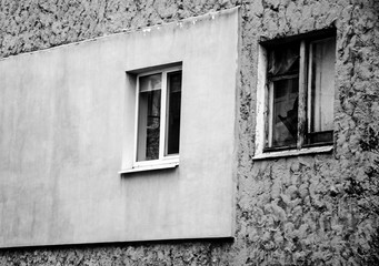 old window in stone wall