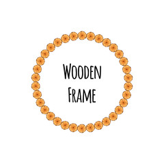 Circle wooden frame of tree circle logs isolated on white background. Round timbered border with place for text - flat vector illustration