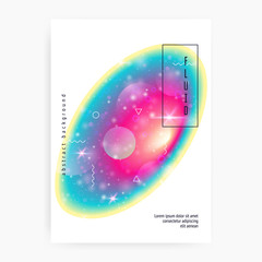 Liquid elements. Cosmic template. Futuristic background. Creative layered hologram. Soft book. Modern holographic gradient, blur, mesh, blend. Liquid elements with shapes and fluid.