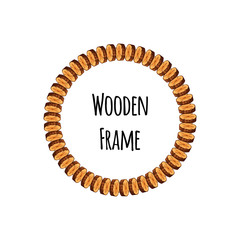 Circle wooden frame of tree cross section logs isolated on white background. Round timbered border with place for text - flat vector illustration