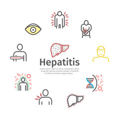 Hepatitis banner, line icon Infographics. Vector signs for web graphics.