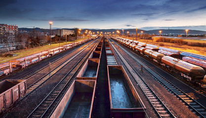 Fototapeta na wymiar Container Freight Train in Station, Cargo railway transportation industry