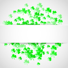 Clover paper frame with shamrock. Lucky trefoil confetti. Glitter frame of shamrock leaves. Template for gift coupons, vouchers, ads, events. Decorative clover paper frame backdrop.