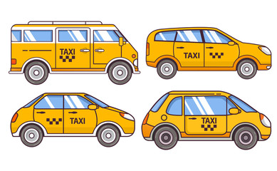 Yellow taxi cab icon.Car hatchback,sedan,SUV side view. Vehicle city.Minivan,sedan.Flat vector. 