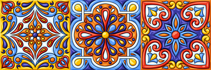 Mexican talavera ceramic tile pattern. Ethnic folk ornament.