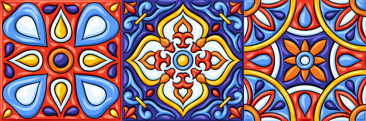 Mexican talavera ceramic tile pattern. Ethnic folk ornament.