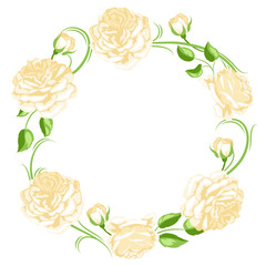 Frame with yellow roses. Beautiful decorative flowers.