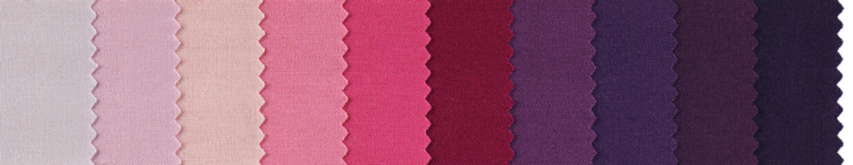 Samples of colorful cotton fabrics with zig zag edge row arranged
