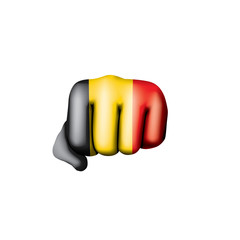 Belgium flag and hand on white background. Vector illustration
