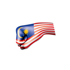 Malaysia flag and hand on white background. Vector illustration