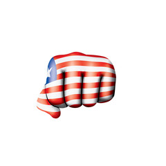 Liberia flag and hand on white background. Vector illustration