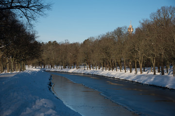 A cold winter  day in Stockholm with snow and ice