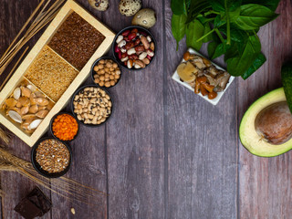 Foods High in Zinc. Top view copy space