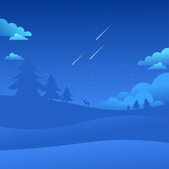 Night Sky Landscape Falling Stars Nature Background