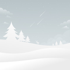 Snow Falling Landscape Nature Background Flat Style Vector Illustration