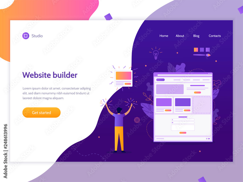 Wall mural a man creates his own website. website builder concept. vector illustration template for web site. f
