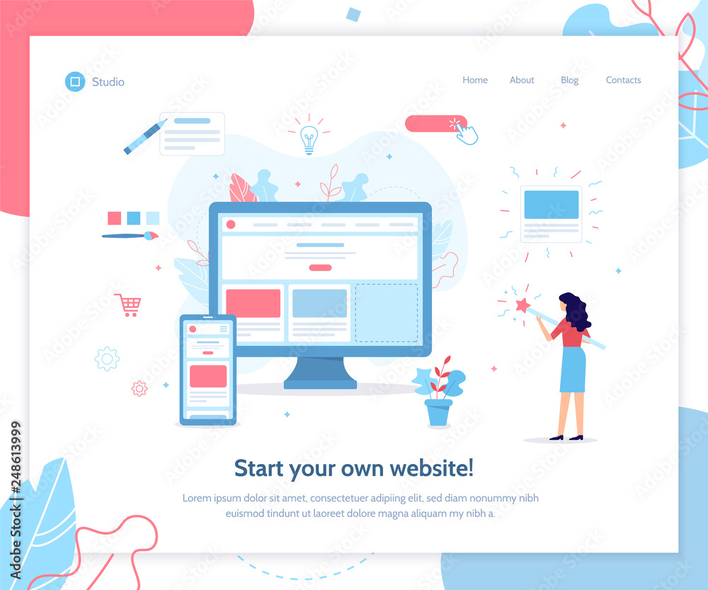 Canvas Prints start your own website. web banner design template. website builder concept. flat vector illustratio