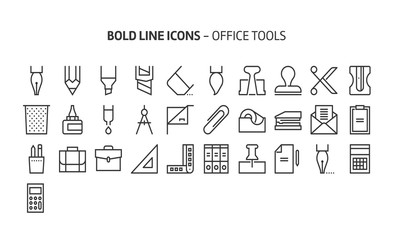 Office tools, bold line icons