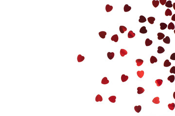 Red hearts confetti on white background. Valentine's day