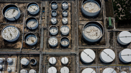 White tank in tank farm, Aerial top view.