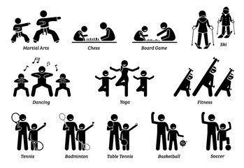 Enrichment programs for children. Illustrations depict sports and games for kids to learn and play.