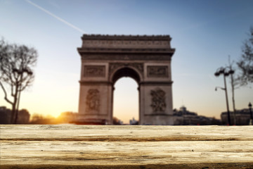 Table background of free space and Paris landscape 