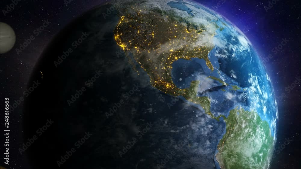 Poster 3d rendering globe spinning and orbit in the universe with lighting effect and dark grain processed 