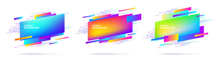 Set of abstract modern multi-colored geometric graphic elements. Dynamical colored shapes. Trendy minimal template for the design of a logo, banners or posters. Vector illustration