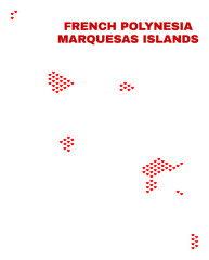 Mosaic Marquesas Islands map of heart hearts in red color isolated on a white background. Regular red heart pattern in shape of Marquesas Islands map. Abstract design for Valentine decoration.