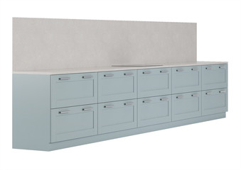 Blue kitchen on a white background. 3D rendering.