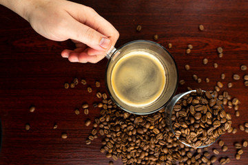 Freshly coffee and beans