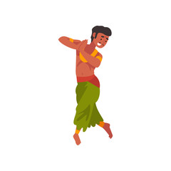 Indian Dancer Character in Traditional Clothes, Young Man Performing Folk Dance Vector Illustration