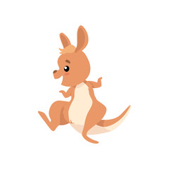 Cute Baby Kangaroo, Funny Brown Wallaby Australian Animal Character Sitting Vector Illustration