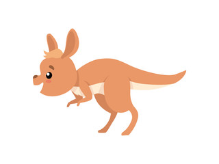 Cute Baby Kangaroo, Funny Brown Wallaby Australian Animal Character Jumping Vector Illustration