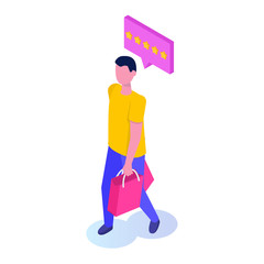 Shopping isometric concept with character. Man with bag. Vector illustration.