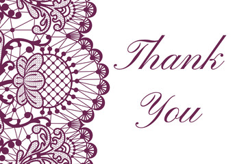Thank you card with red lace border on white background