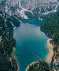 Lago di Braies in the Dolomites on a beautiful morning