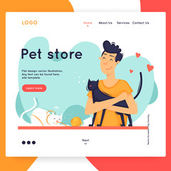 Landing page. Website Template. Pet store. Flat design vector illustration	