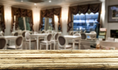 Table background of free space and restaurant interior 