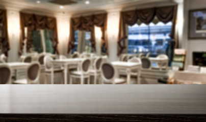 Table background of free space and restaurant interior 