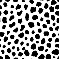 Dalmatian dog seamless pattern. Animal print. White seamless background with black spots