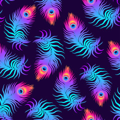 Fototapeta na wymiar Peacock neon pattern