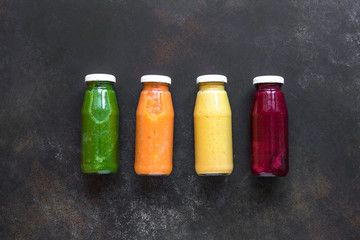 Colorful smoothies bottles