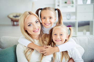 Close-up portrait of three nice cute lovely adorable charming attractive winsome cheerful positive...