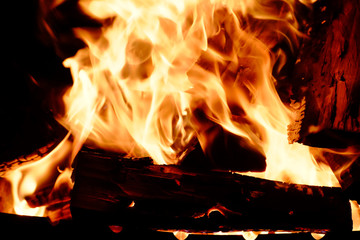 Close up on fire in the night 