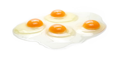 Raw eggs with yolks isolated on white background