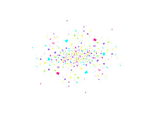 Colorful confetti burst isolated on white background. Festive template. Vector illustration of falling particles for holydays design