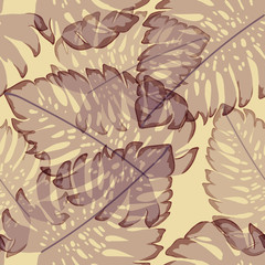 Monstera leaves. Tropical seamless pattern with leaves.