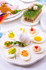 a colorful and festive Easter table decoration